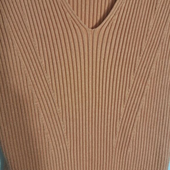 Abercrombie & Fitch Womens Bodycon Dress Short Sleeve Apricot Ribbed Mini Medium - Picture 4 of 11